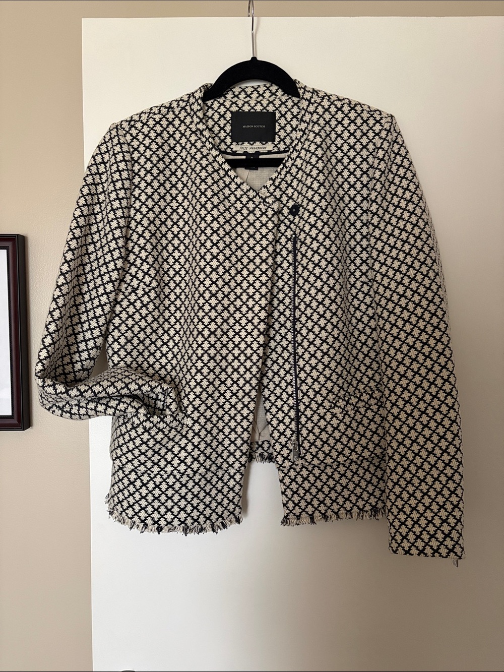 Maison Scotch Navy and Cream Textured Tweed Blazer - Jolie Vagabonde